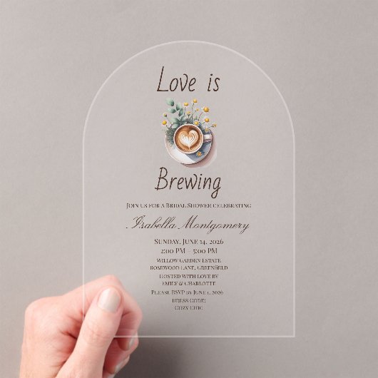 Love Is Brewing Cozy Espresso Bridal Shower Acryleinladungen (Insitu (Handheld))