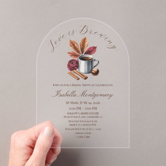 Love Is Brewing Cozy Rustic Coffee Bridal Shower Acryleinladungen (Insitu (Handheld))