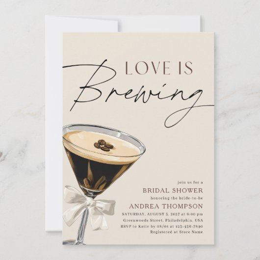 Love is Brewing Espresso Martini Bridal Shower Einladung (Vorderseite)