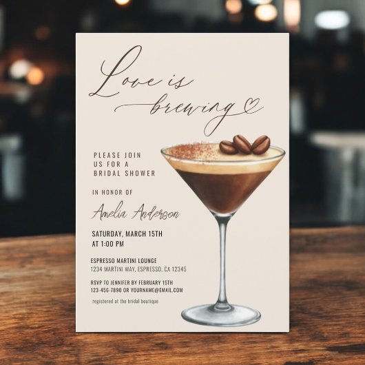 Love is Brewing Espresso Martini Bridal Shower Einladung