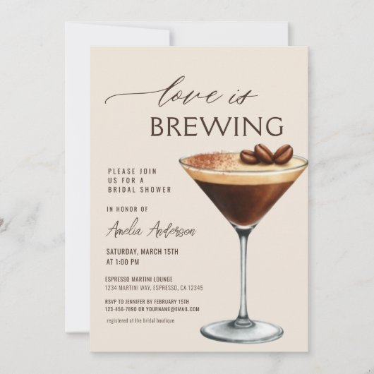 Love is Brewing Espresso Martini Bridal Shower Einladung (Vorderseite)