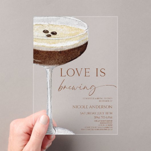 Love Is Brewing Expresso Martini Bridal Shower Acryleinladungen (Insitu (Handheld))
