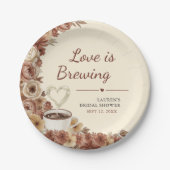 Love is Brewing Floral Coffee Heart Bridal Shower Pappteller (Vorderseite)