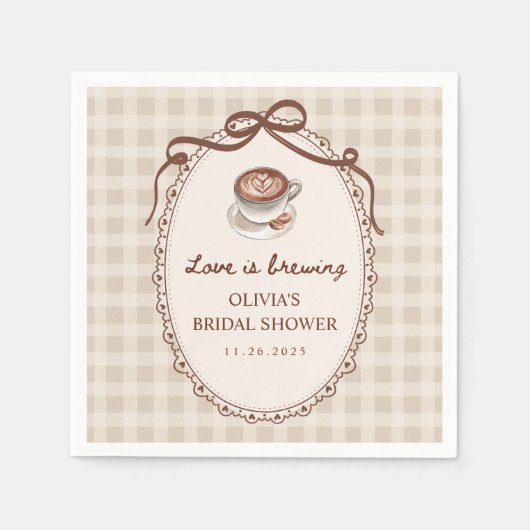 Love is Brewing Gingham Coffee Bridal Shower Serviette (Vorderseite)