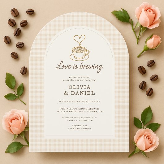Love is Brewing Gingham Coffee Couples Shower Einladung