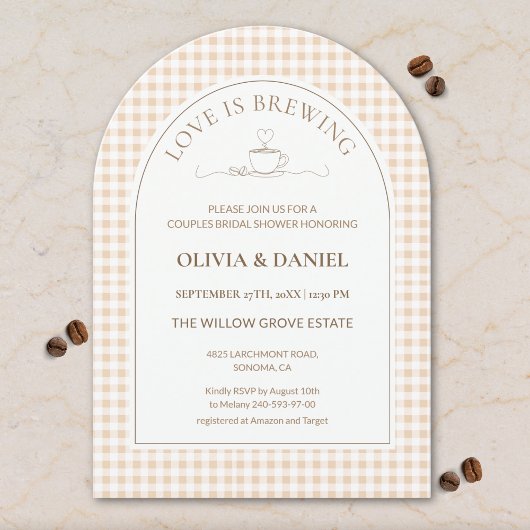 Love Is Brewing Gingham Coffee Couples Shower Einladung