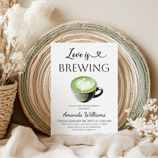 Love is Brewing Green Coffee Matcha Bridal Shower Einladung