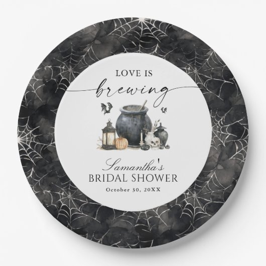Love Is Brewing Halloween Brautparty Pappteller (Vorderseite)