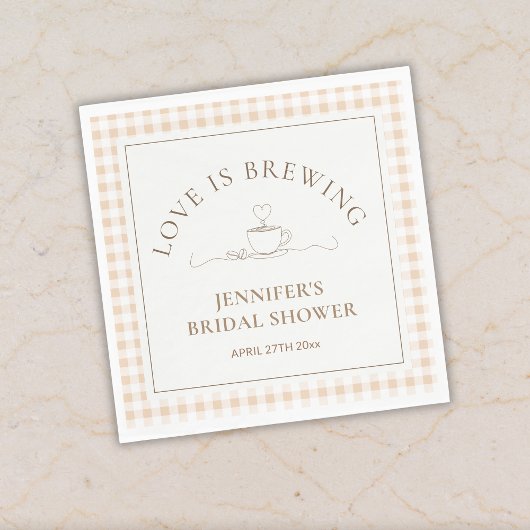 Love Is Brewing Kaffee Gingham Baby Shower Serviette