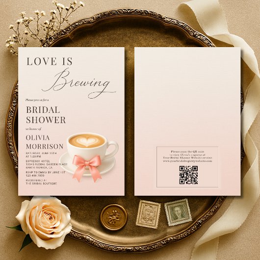 Love is Brewing QR Code Coffee Bridal Shower Einladung