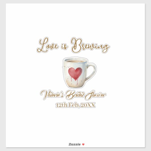 Love is Brewing white coffee mug heart bridal show Aufkleber (Blatt)