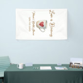 Love is Brewing white coffee mug heart bridal show Banner (Messeveranstaltung)
