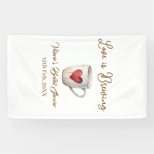 Love is Brewing white coffee mug heart bridal show Banner (Horizontal)