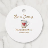 Love is Brewing white coffee mug heart bridal show Geschenkanhänger (Rückseite)