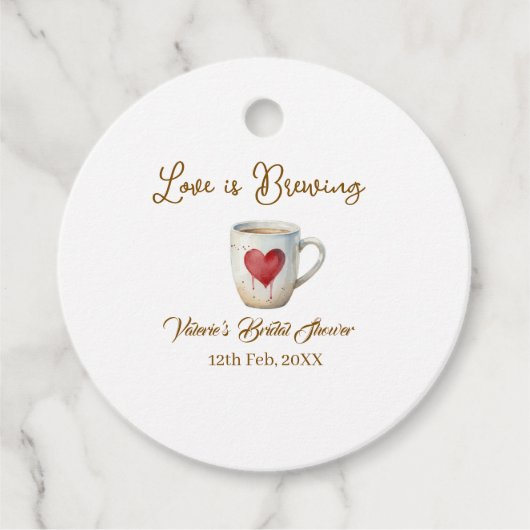 Love is Brewing white coffee mug heart bridal show Geschenkanhänger (Vorderseite)