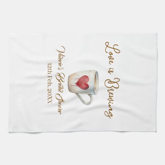 Love is Brewing white coffee mug heart bridal show Geschirrtuch (Horizontal)