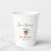 Love is Brewing white coffee mug heart bridal show Pappbecher (Rückseite)