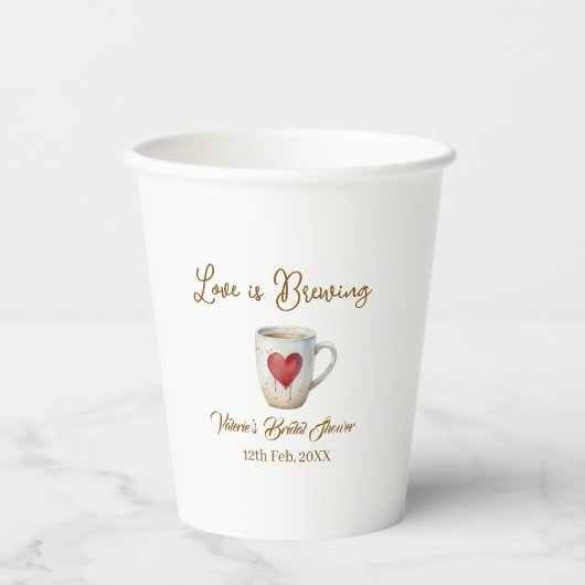 Love is Brewing white coffee mug heart bridal show Pappbecher (Vorderseite)
