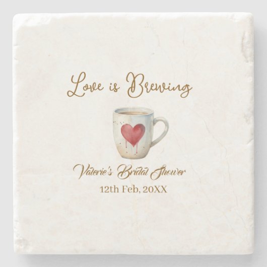 Love is Brewing white coffee mug heart bridal show Steinuntersetzer (Vorderseite)