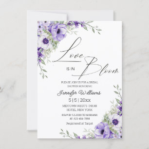 "Love is in Bloom" Brautjungfernparty mit lila Blu Einladung
