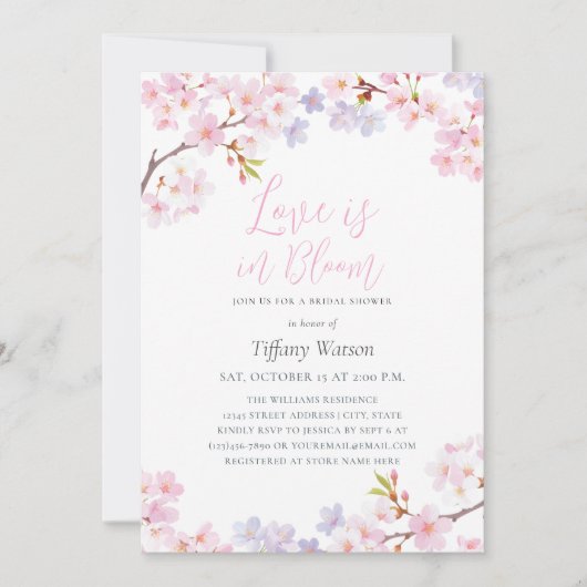 Love is in Bloom Cherry Blossom Bridal Shower Einladung (Vorderseite)