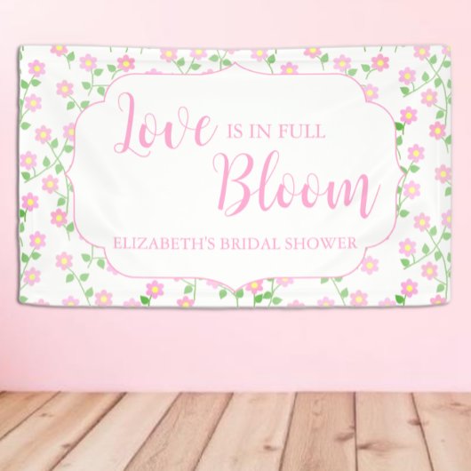 Love Is In Bloom Pink Floral Bridal Shower Banner