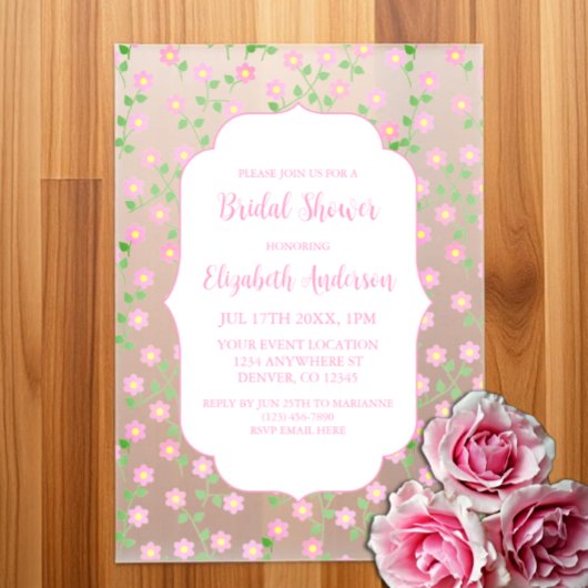 Love Is In Bloom Pink Floral Bridal Shower Pergament Einladungen