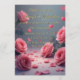Love is in Bloom Pink Roses Romantic Wedding Einladung