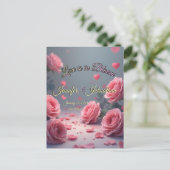 Love is in Bloom Pink Roses Save the Date Wedding Postkarte (Stehend Vorderseite)