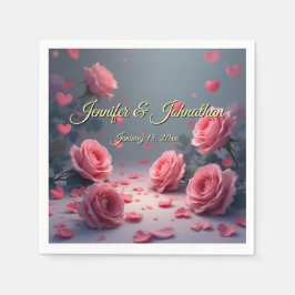 Love is in Bloom Pink Roses Wedding Customize Serviette