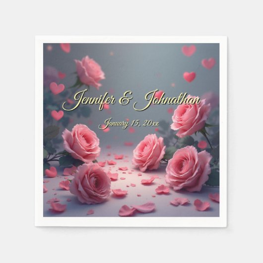 Love is in Bloom Pink Roses Wedding Customize Serviette (Vorderseite)