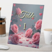 Love is in Bloom Pink Roses Wedding Elegant Sockelschild (In Situ)