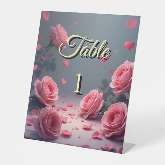 Love is in Bloom Pink Roses Wedding Elegant Sockelschild (Vorderseite)