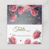 Love is in Bloom Pink Roses Wedding Guest Table  Platzkarte (Außenseite Aufgefaltet)
