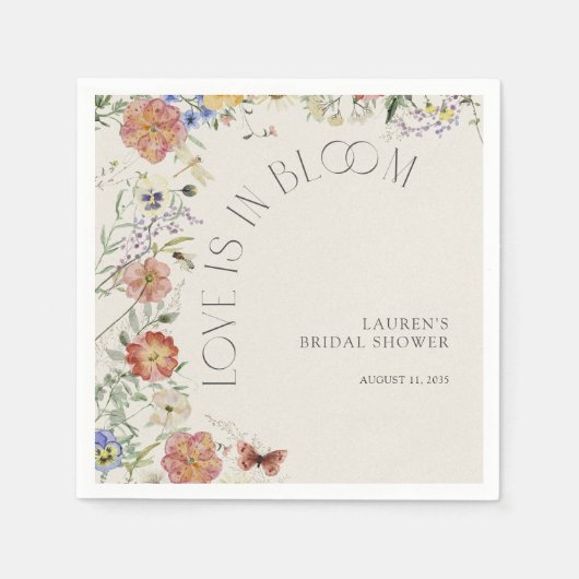 Love Is In Bloom Pressed Wildflower Bridal Shower Serviette (Vorderseite)