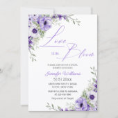 love is in bloom, purple floral bridal shower chic einladung (Vorderseite)