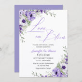 love is in bloom, purple floral bridal shower chic einladung (Vorne/Hinten)