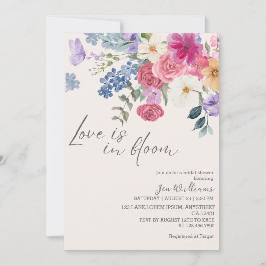 Love is in bloom spring floral bridal shower einladung (Vorderseite)