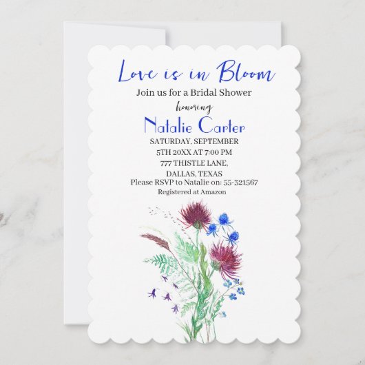Love is in Bloom Thistle Floral Bridal Shower  Einladung (Vorderseite)