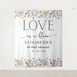 Love Is in Bloom White Bridal Shower Backdrop Wandteppich