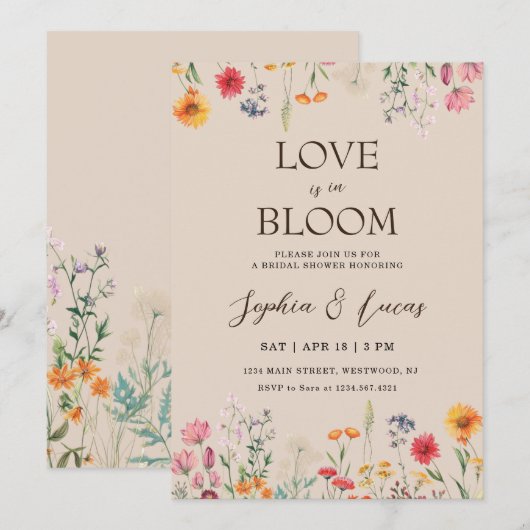Love is in Bloom Wildflower Bridal Shower Einladung (Vorne/Hinten)