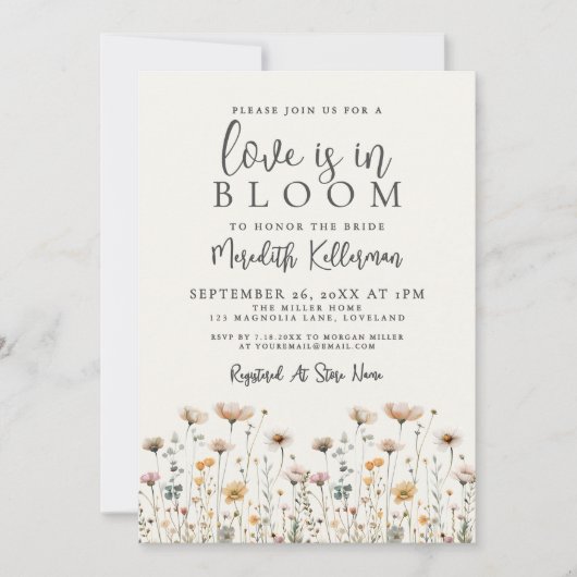 Love Is In Bloom Wildflower Bridal Shower Einladung (Vorderseite)