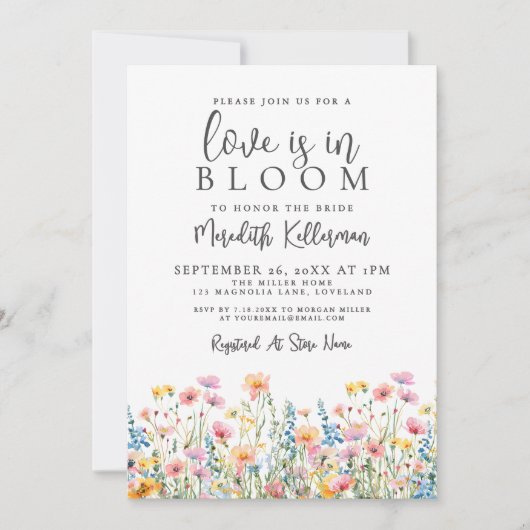 Love Is In Bloom Wildflowers Bridal Shower Einladung (Vorderseite)