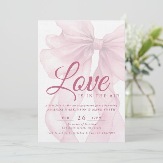 Love Is In The Air Bow Mauve Engagement Party Einladung (Stehend Vorderseite)