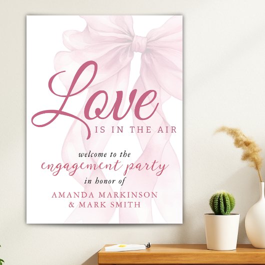 Love Is In The Air Mauve Bow Engagement Welcome Poster
