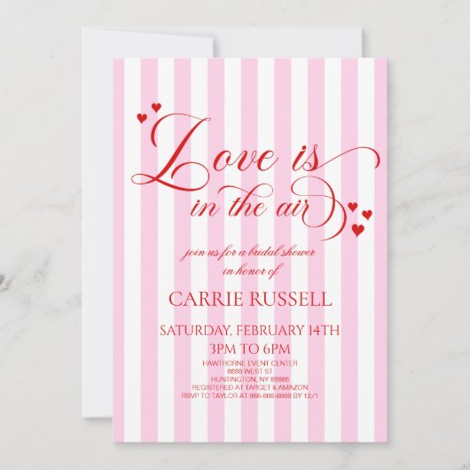 Love Is In The Air Pink Red Hearts Bridal Shower Einladung (Vorderseite)