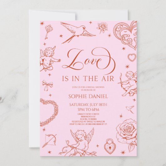 Love Is In The Air Valentine's Day Bridal Shower Einladung (Vorderseite)