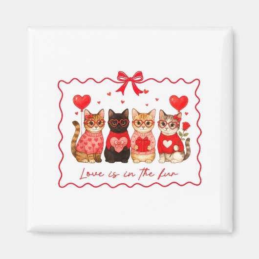 Love Is In The Fur Cat Lovers Valentines Cute Cats Magnet (Vorne)