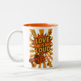 Love Is Loud Bold Comic-Style Statement Zweifarbige Tasse