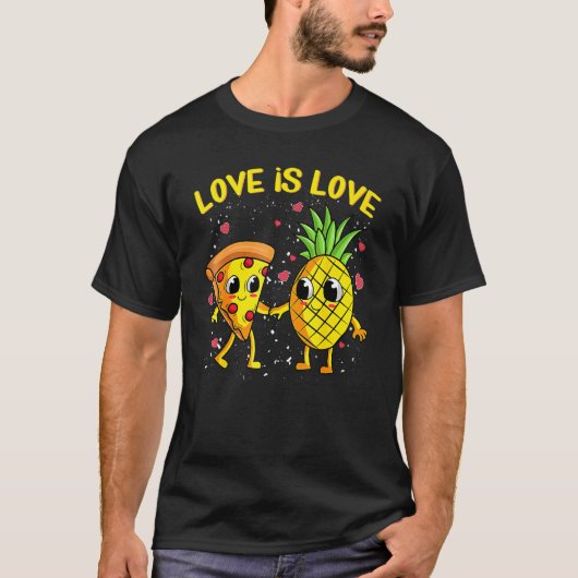 Love Is Love Pineapple Pizza Forbidden Valentines T-Shirt (Vorderseite)